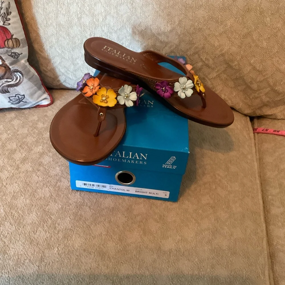Italian Shoemakers Floral Sandals - Brown and Multicolor - Picture 1 of 6